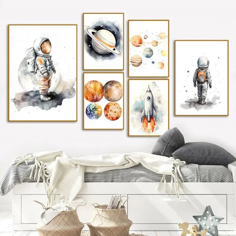 Astronaut & Rocket Space Nursery Wall Art – Canvas Prints for Kids' Room Decor-2