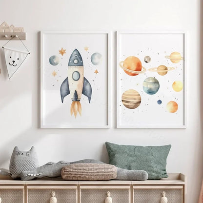 Astronaut & Rocket Space Nursery Wall Art – Canvas Prints for Kids' Room Decor - 5