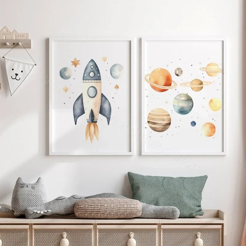 Astronaut & Rocket Space Nursery Wall Art – Canvas Prints for Kids' Room Decor-5