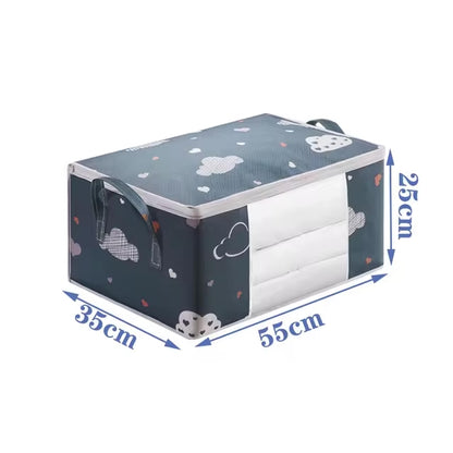 1pc Blue/White Quilt Clothes Storage Bag | Large Capacity Dust-Proof Organizer for Kids’ Bedding