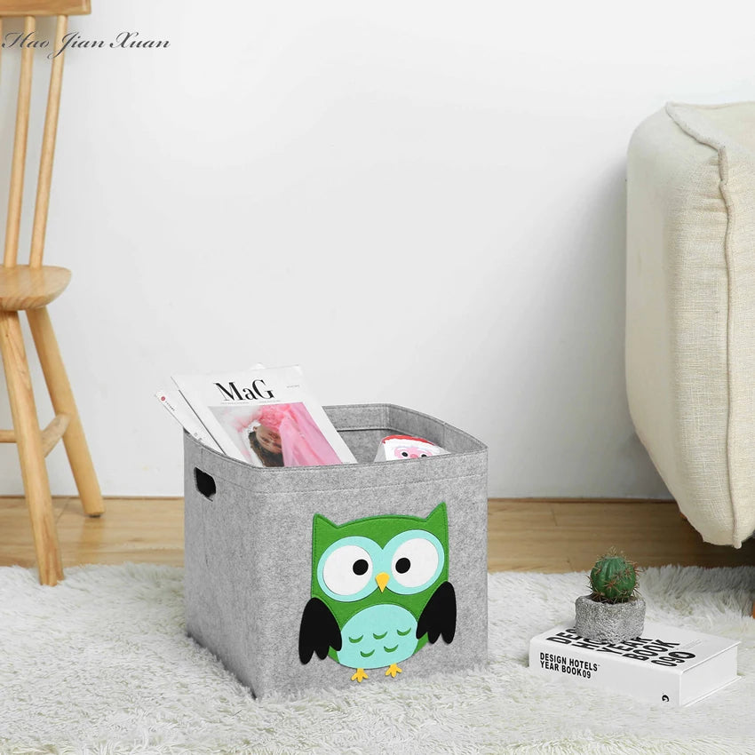 Cube Folding Toy Storage Box | Kids' Organizer with Animal Design – Felt Fabric Storage Basket for Nursery & Playroom