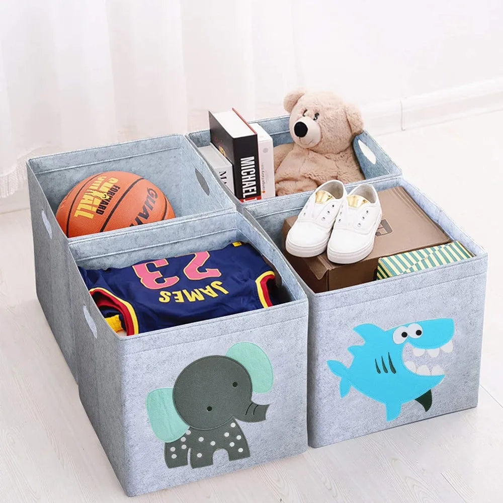 Cube Folding Toy Storage Box | Kids' Organizer with Animal Design – Felt Fabric Storage Basket for Nursery & Playroom