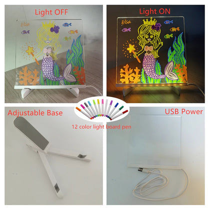 Personalized LED Lamp | Acrylic Message Note Board | Rewritable Night Light for Kids' Rooms & Gifts