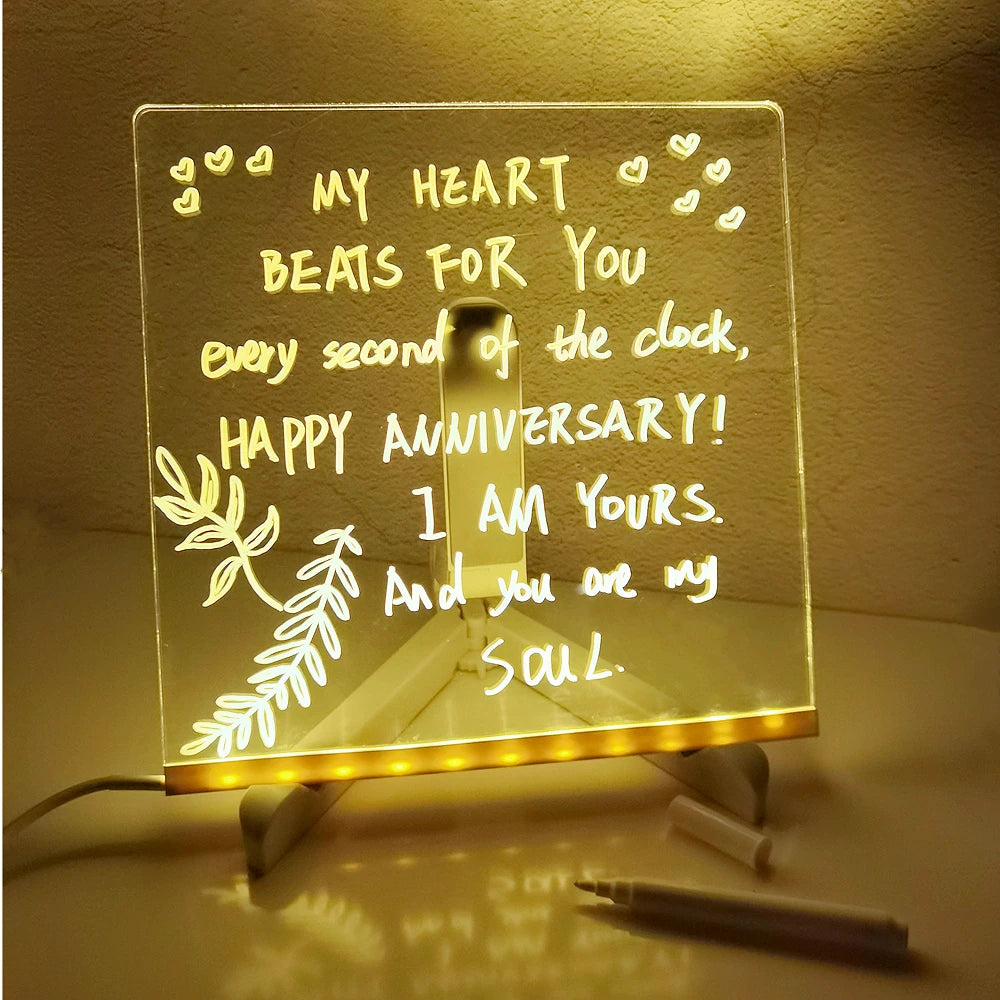 Personalized LED Lamp | Acrylic Message Note Board | Rewritable Night Light for Kids' Rooms & Gifts