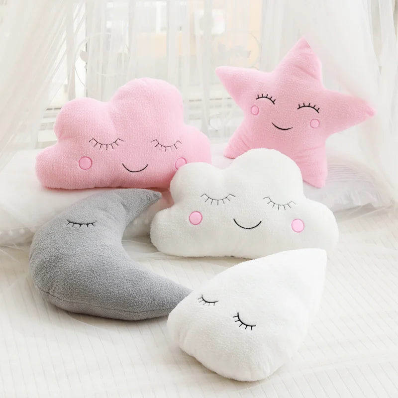 Stuffed Cloud, Moon, Star & Raindrop Plush Pillows | Soft Cushion Toys for Kids' Rooms & Gifts