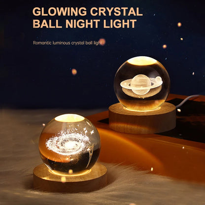 LED Milky Way Galaxy Crystal Ball Night Light | 3D Solar System Lamp for Kids' Rooms