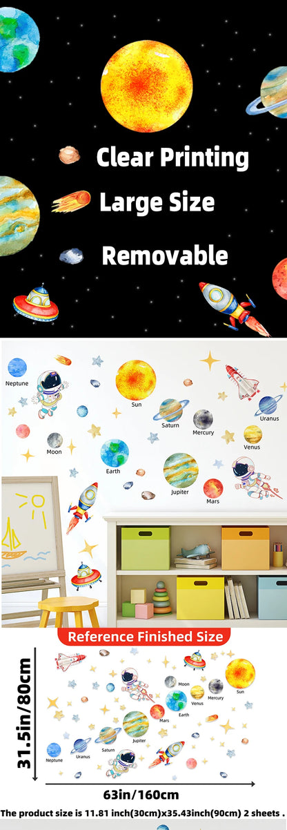 Solar System Wall Stickers | Astronaut & Stars Wall Decals for Kids' Rooms