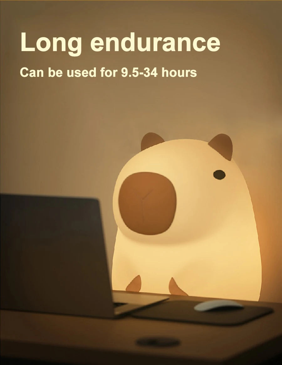 Cartoon Capybara Silicone Night Light | USB Rechargeable & Dimmable Kids' Night Light