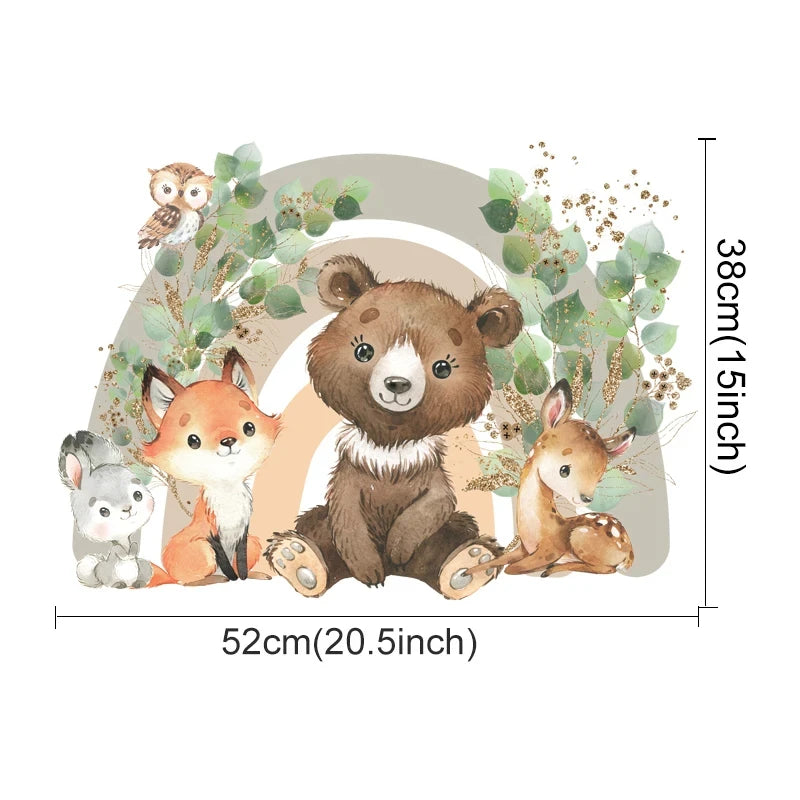 Cartoon Jungle Animals Leaves Watercolor Vinyl Wall Stickers for Kids Room & Nursery Decoration