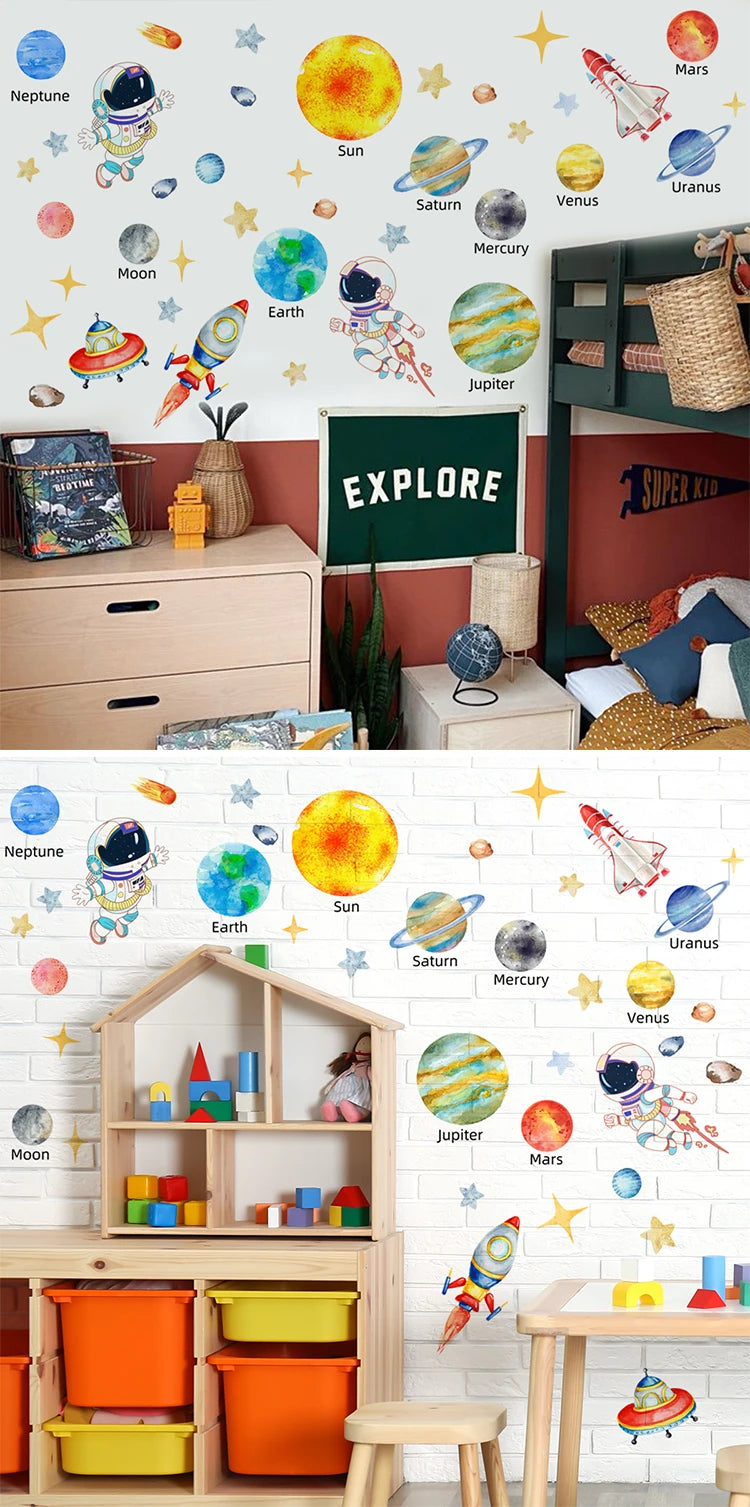 Solar System Wall Stickers | Astronaut & Stars Wall Decals for Kids' Rooms