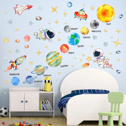 Solar System Wall Stickers | Astronaut & Stars Wall Decals for Kids' Rooms