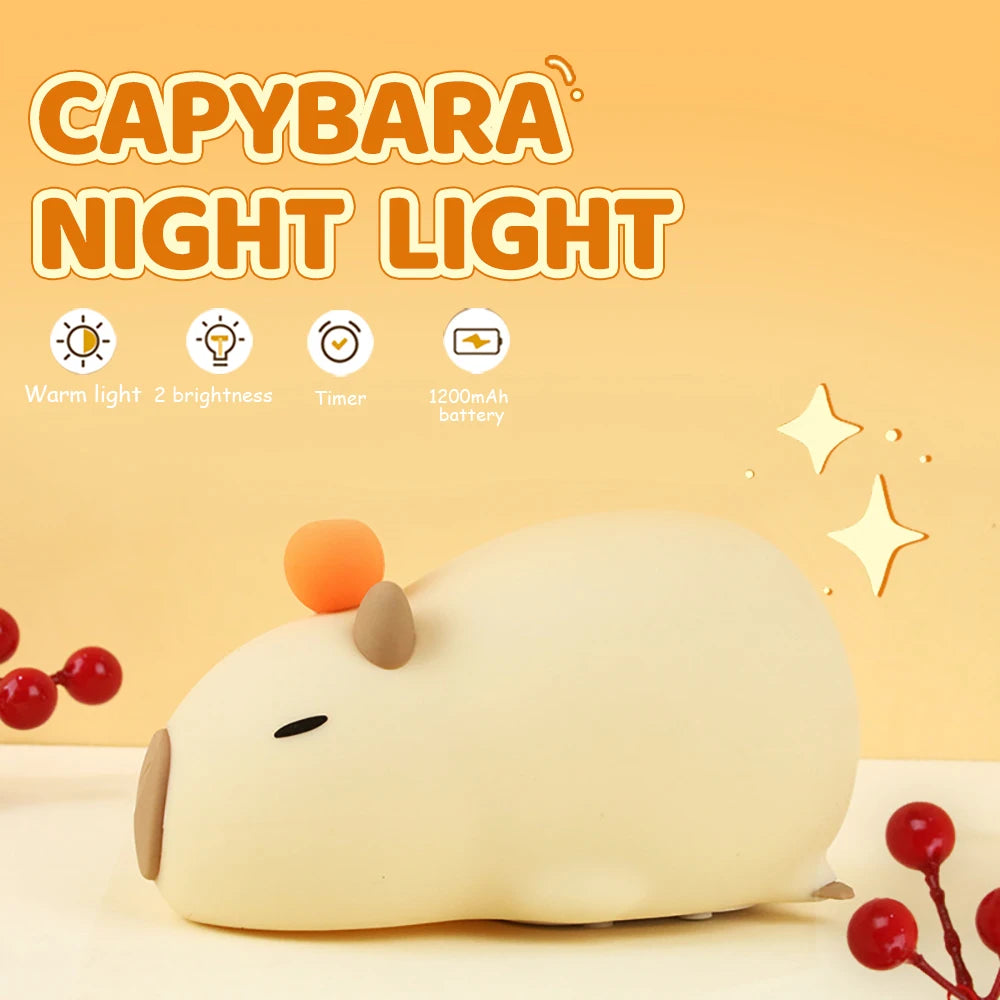 Cartoon Capybara Silicone Night Light | USB Rechargeable & Dimmable Kids' Night Light