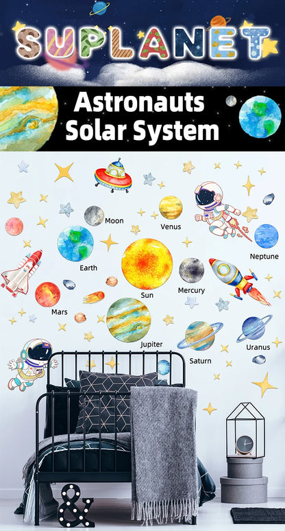 Solar System Wall Stickers | Astronaut & Stars Wall Decals for Kids' Rooms