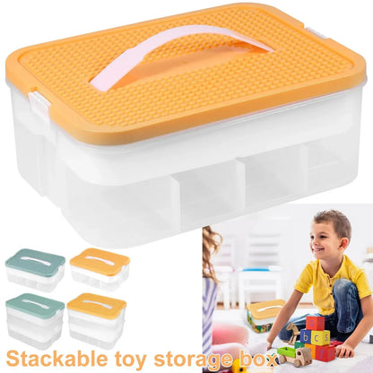 Stackable Kids’ Building Blocks Storage Box | Adjustable Toy Organizer with Handle