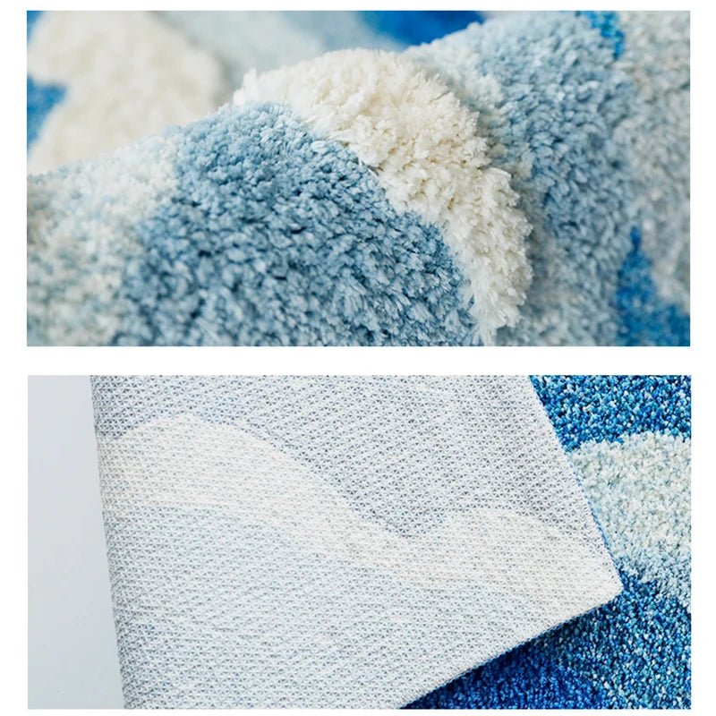 Aesthetic Tufting Ocean Bedroom Rug | Soft Fluffy Scenic Wave Bedside Carpet