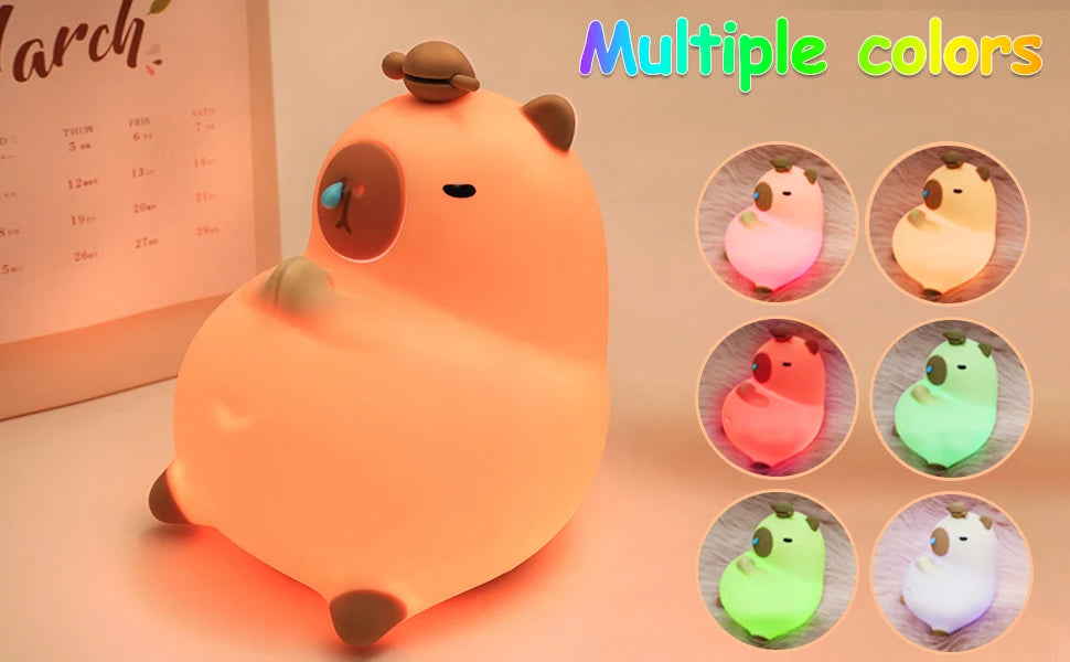 Cartoon Capybara Silicone Night Light | USB Rechargeable & Dimmable Kids' Night Light