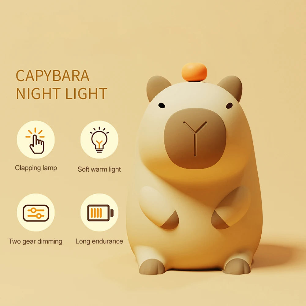 Cartoon Capybara Silicone Night Light | USB Rechargeable & Dimmable Kids' Night Light