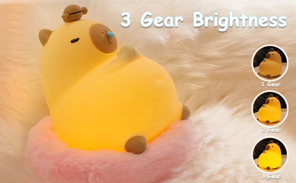 Cartoon Capybara Silicone Night Light | USB Rechargeable & Dimmable Kids' Night Light