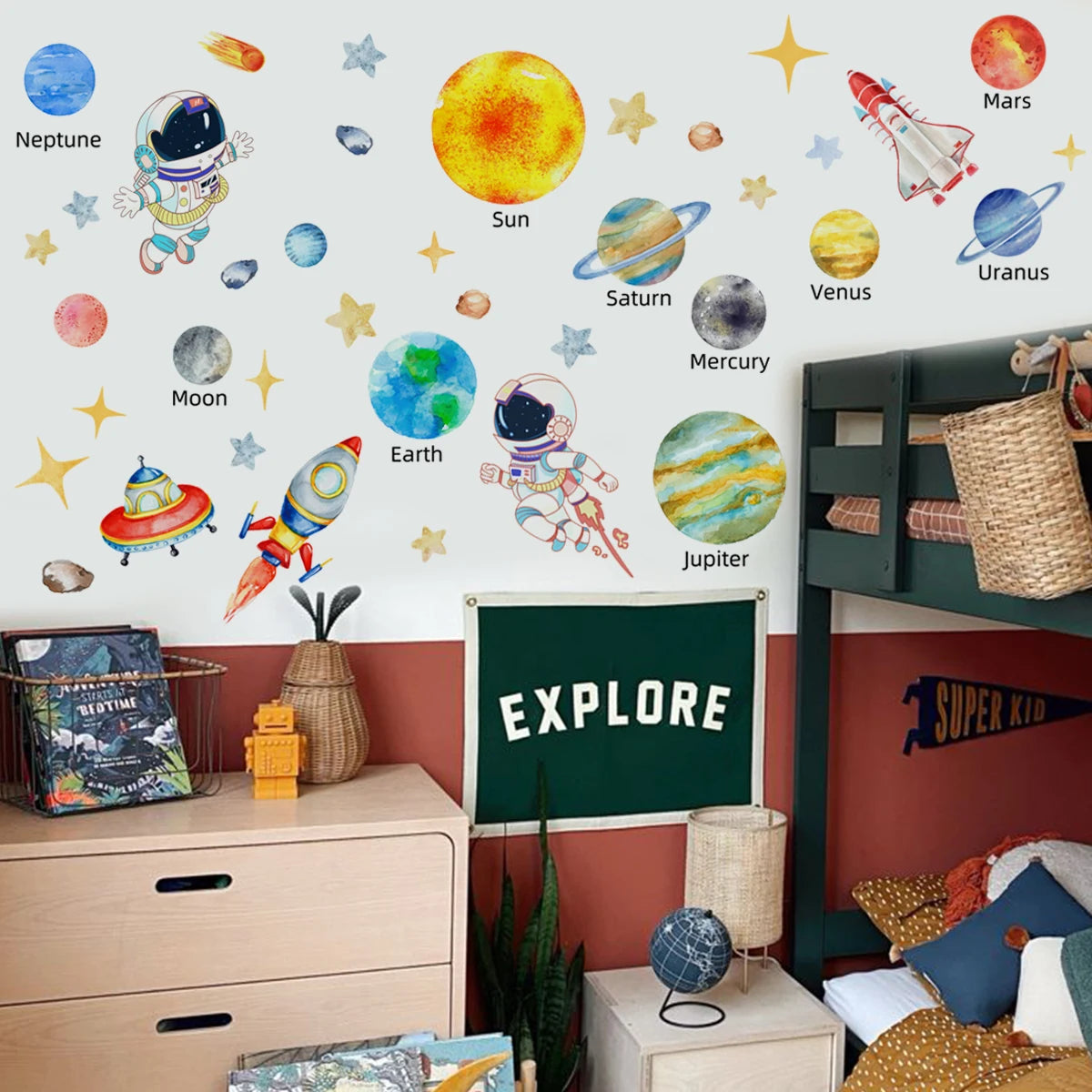 Solar System Wall Stickers | Astronaut & Stars Wall Decals for Kids' Rooms