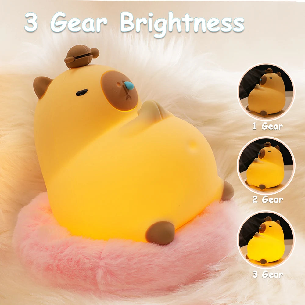 Cartoon Capybara Silicone Night Light | USB Rechargeable & Dimmable Kids' Night Light