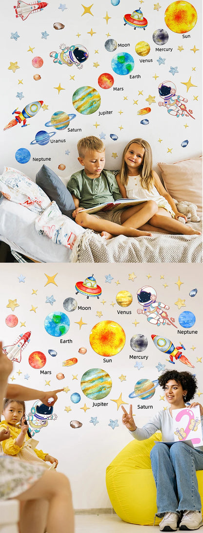 Solar System Wall Stickers | Astronaut & Stars Wall Decals for Kids' Rooms