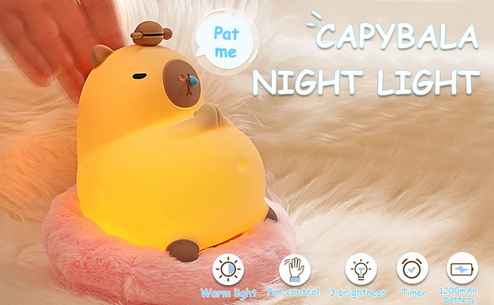 Cartoon Capybara Silicone Night Light | USB Rechargeable & Dimmable Kids' Night Light