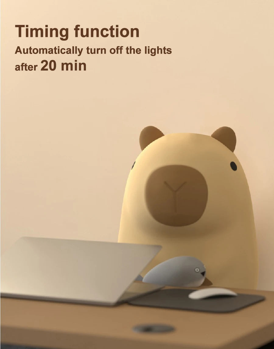 Cartoon Capybara Silicone Night Light | USB Rechargeable & Dimmable Kids' Night Light