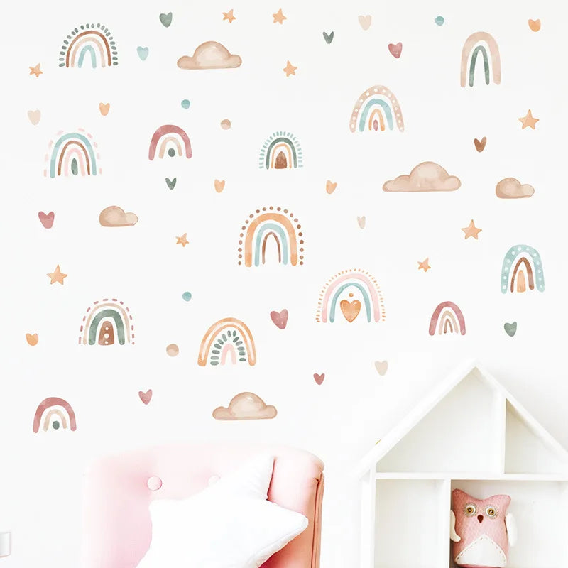 Boho Rainbow Cloud and Star Wall Stickers Waterproof and Removable