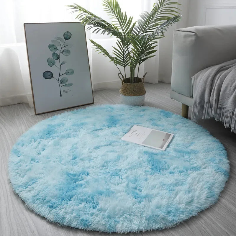 Super Soft Plush Round Rug for Living Room and Bedroom - Kid Lying on Pink Rug