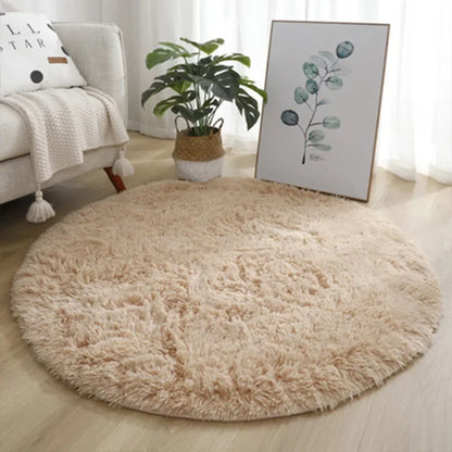 Super Soft Plush Round Rug for Living Room and Bedroom - Kid Lying on Pink Rug